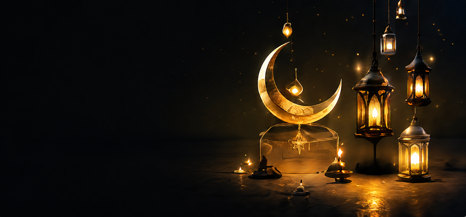 Lanterns and crescent moon